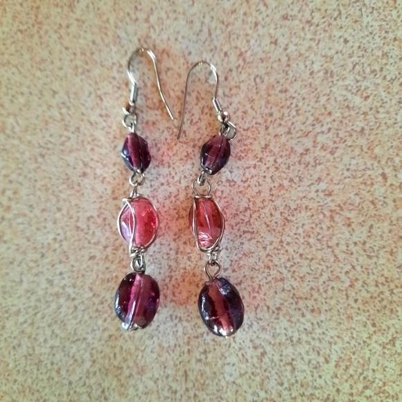 VINTAGE Glass bead NECKLACE  & EARRINGS - Picture 6 of 7